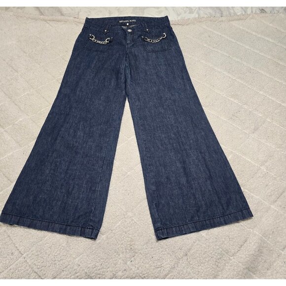 Michael Kors Womens Blue Denim Jeans Wide Leg Chain Accent Low Rise Size 8P - Picture 3 of 12